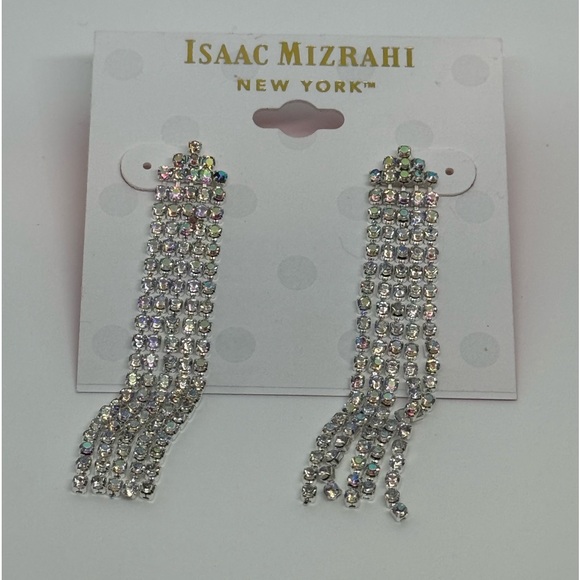 ISAAC MIZRAHI Silver Tone Crystal Dangling Post  Earrings - Picture 4 of 9